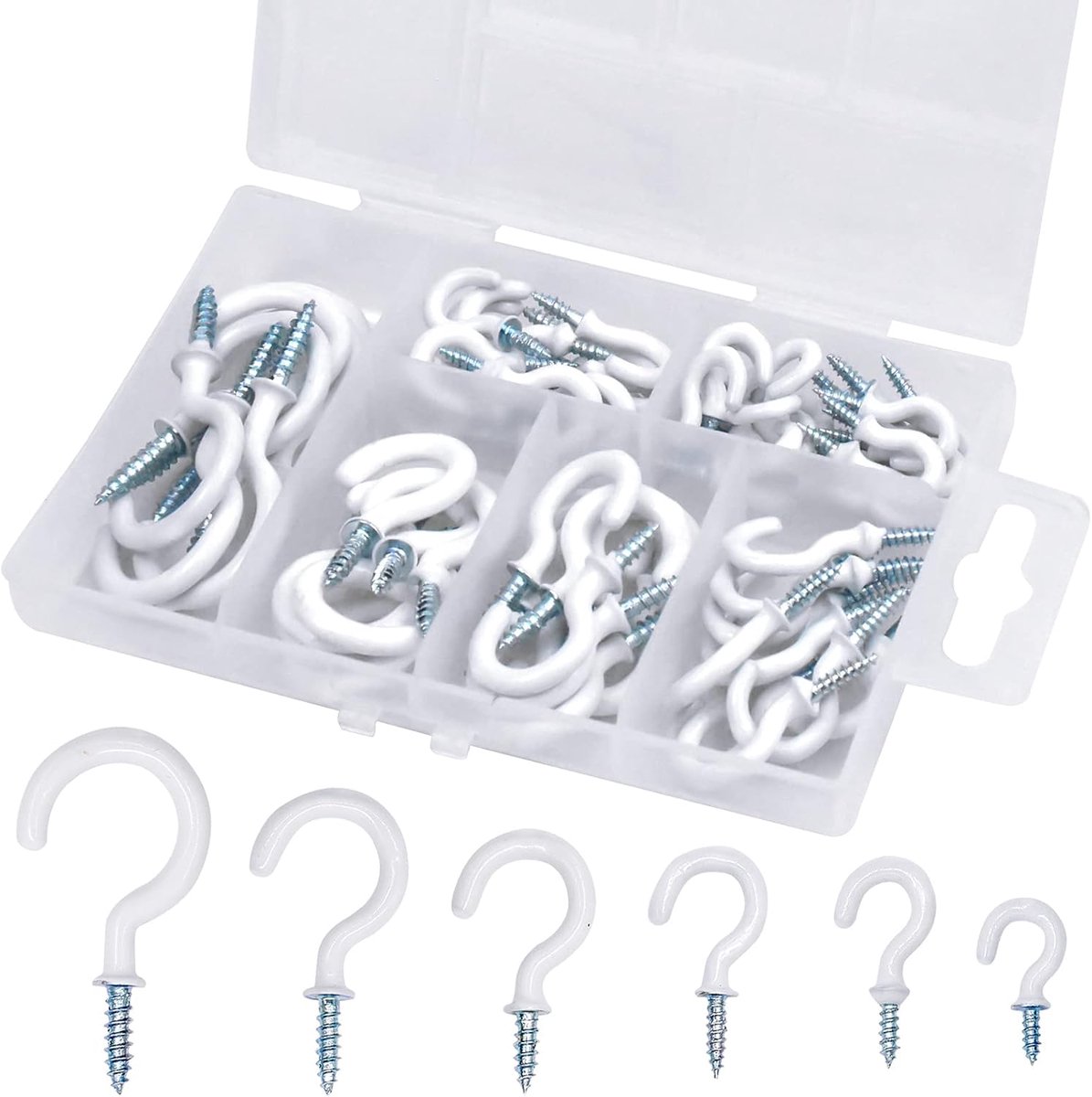 70pcs Screw Hook Hooks Screws Assortment Ceiling Hooks Set Head Hooks Holder Kit Screw Hook Head Hooks Eye Hooks - ShopVlot
