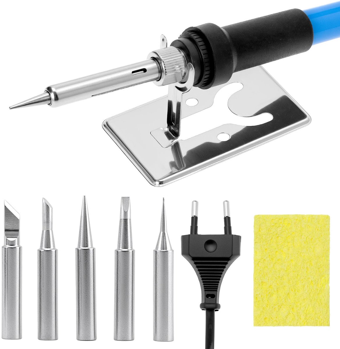 Soldeerbout Set 60W - Verstelbare Temperatuur Soldeerset met 5 Soldeerpunten, Mini Houder en Spons - DIY Elektronica Reparatie Gereedschap