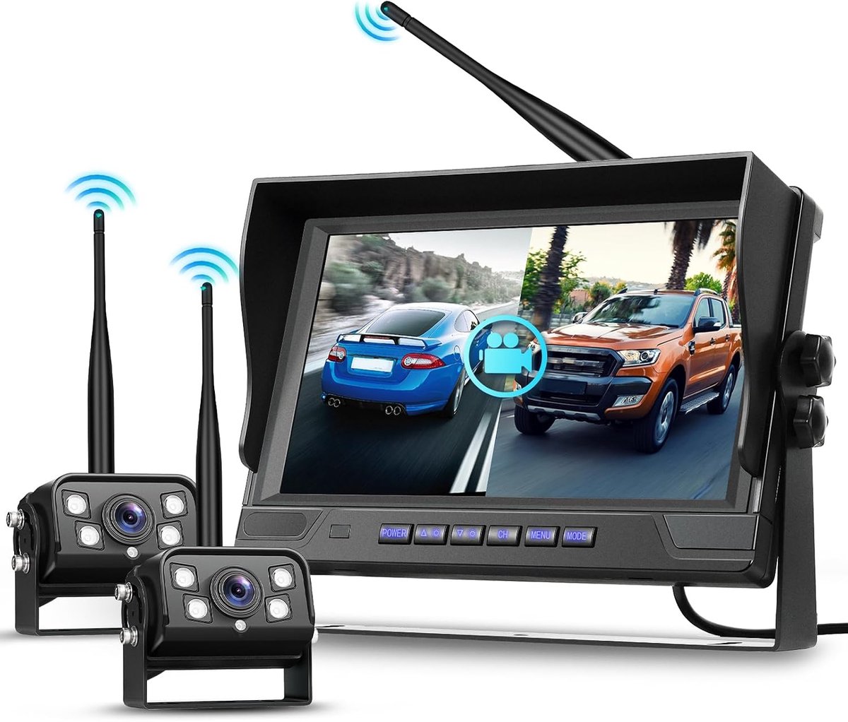 Achteruitkijkmonitor 9 Inch - Draadloze achteruitrijcamera set - Nachtzicht - Voorkom dode hoeken - ShopVlot