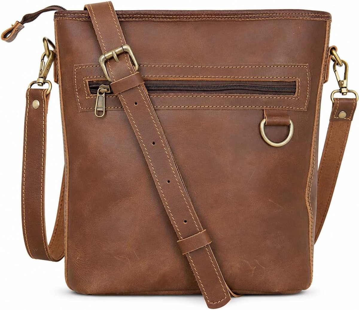 Crossbodytas dames - echt leder - vintage bruin - verstelbare riem - ShopVlot
