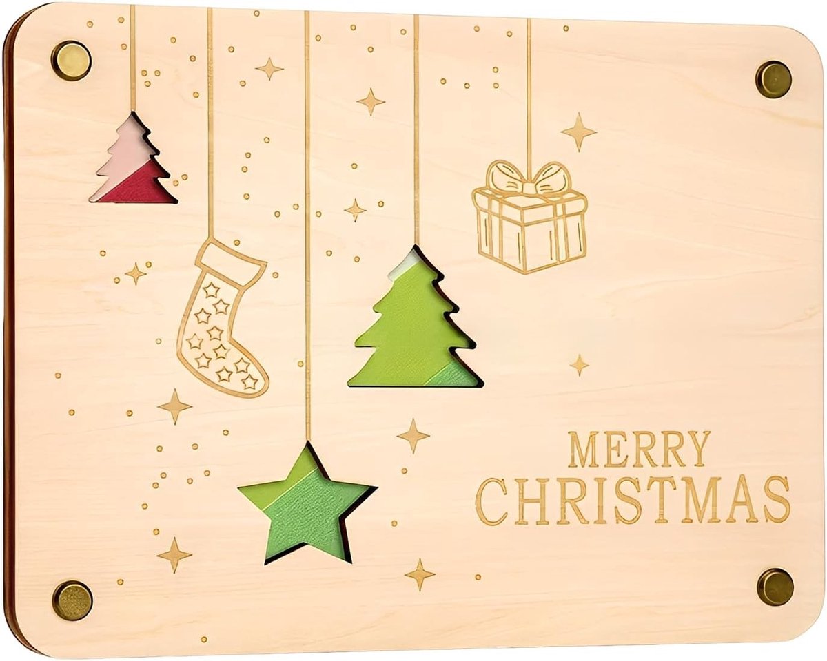 Houten Kerstcadeauhouder 20 x 15 cm - Multifunctionele Kerstdecoratie voor Geldcadeaus, Persoonlijke Berichten en Feestelijke Versiering voor Muur of Tafel - Inclusief Schroeven - Natuurlijke Afwerking