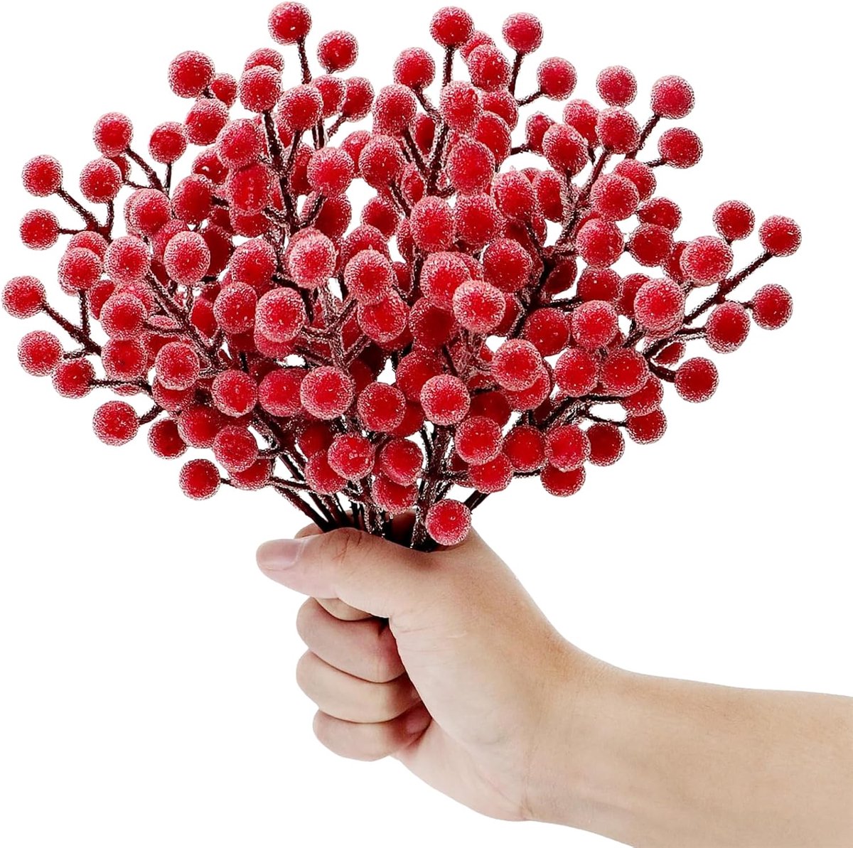 Decoratieve bessen takken 18cm - Kunststof met 12 rode bessen - Perfect voor kerstboomdecoratie - ShopVlot
