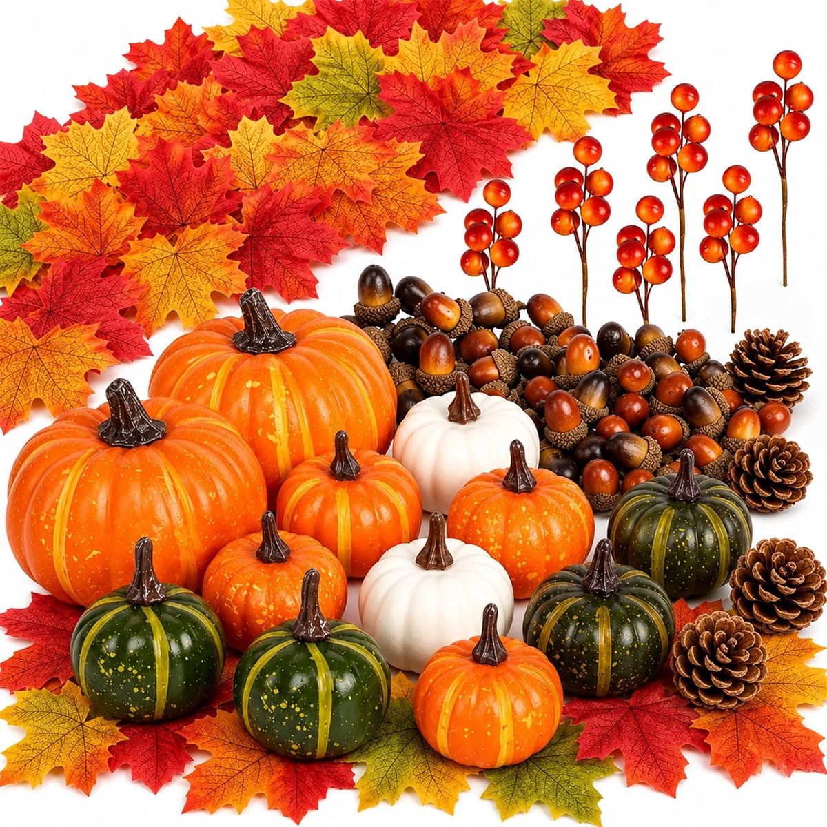 herfstdecoratie pompoen set 162 stuks - kunstmatige pompoenen - veelzijdige herfstdecoraties - ShopVlot