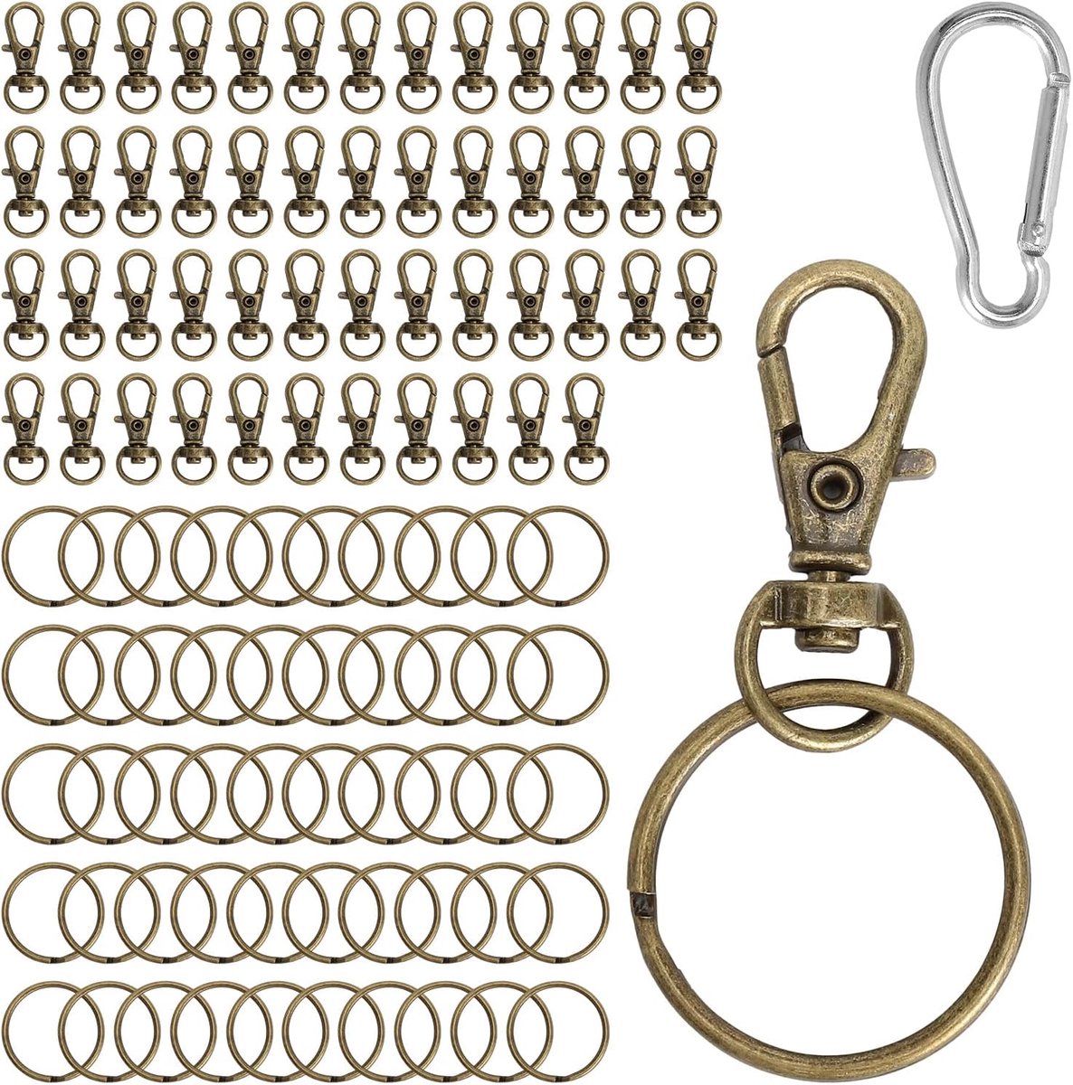 Karabijnhaken sleutelhangers 50 stuks - brons - met draaischarnier - ideaal voor knutselen - ShopVlot