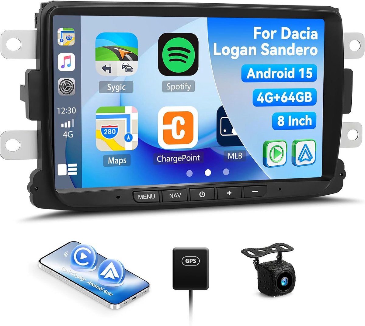 Auto Radio Android 13 - 8" HD Touchscreen - 4GB RAM/64GB Opslag - Met CarPlay en GPS - ShopVlot