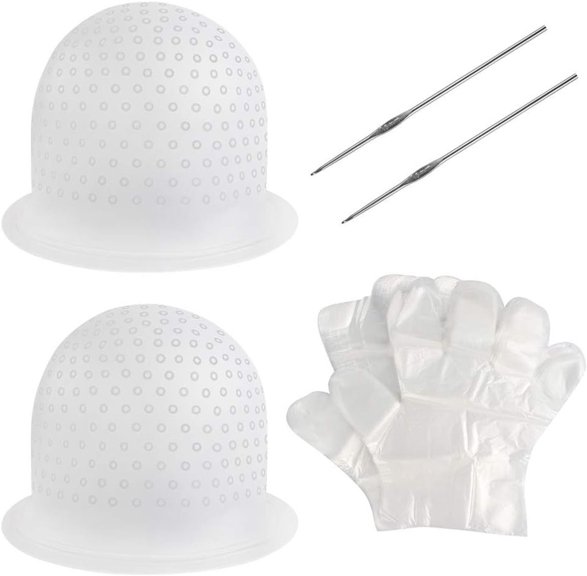 Haarverf Caps Set van 2 - Siliconen Haar Caps met 2 Metalen Haken en 100 Handschoenen - ShopVlot