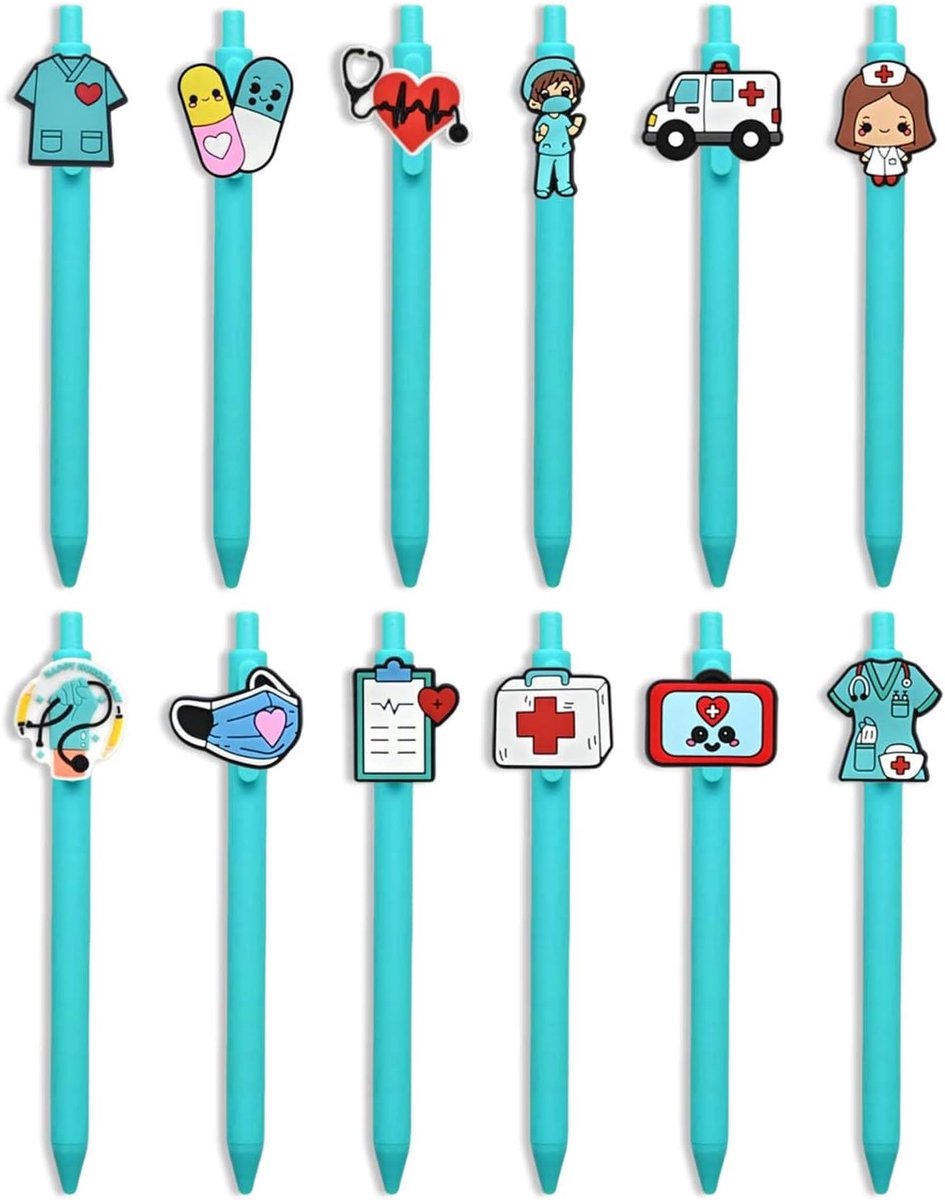 12 stuks balpen voor verpleegsters - intrekbare pennen - met medische motieven - perfect voor zorgprofessionals - ShopVlot