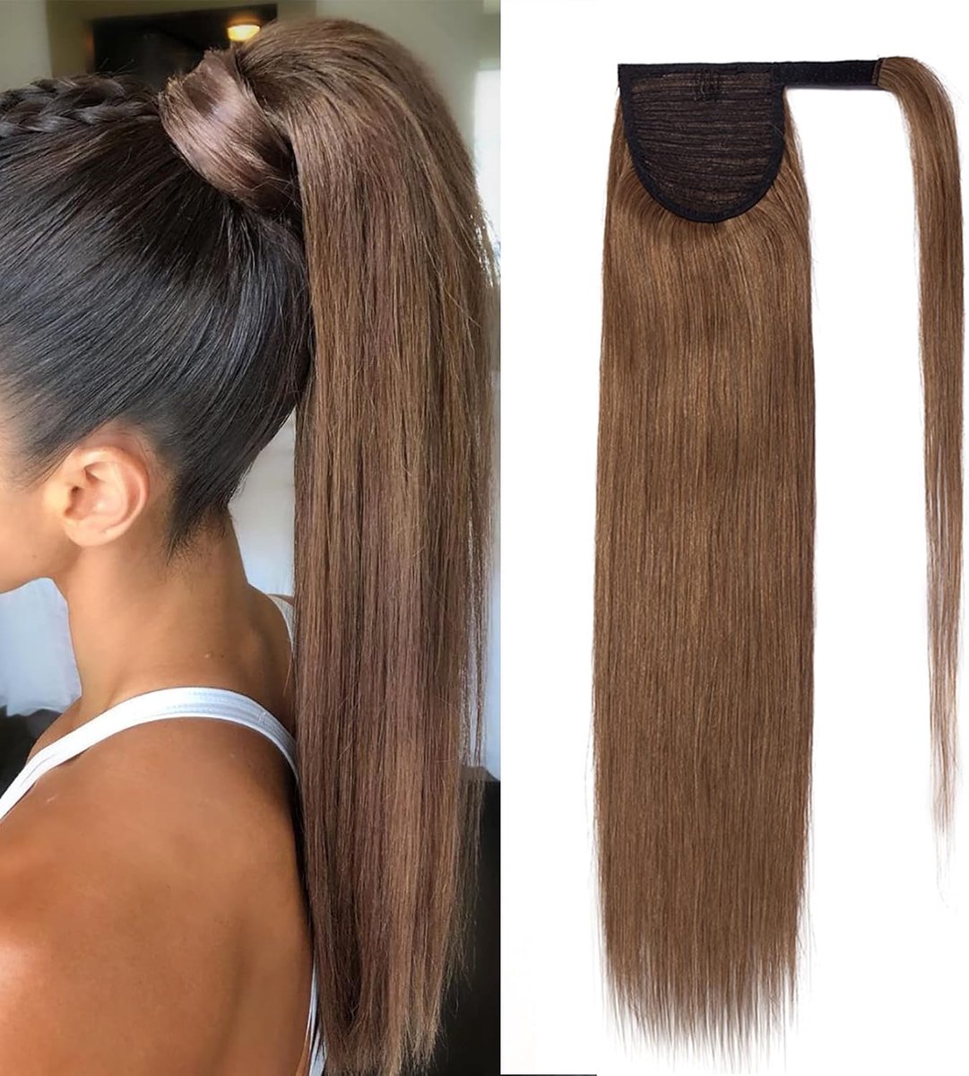 Ponytail Haarextensions 56 cm - Echt Haar Lichtbruin #6 - Makkelijk aan te brengen - Natuurlijke uitstraling - ShopVlot