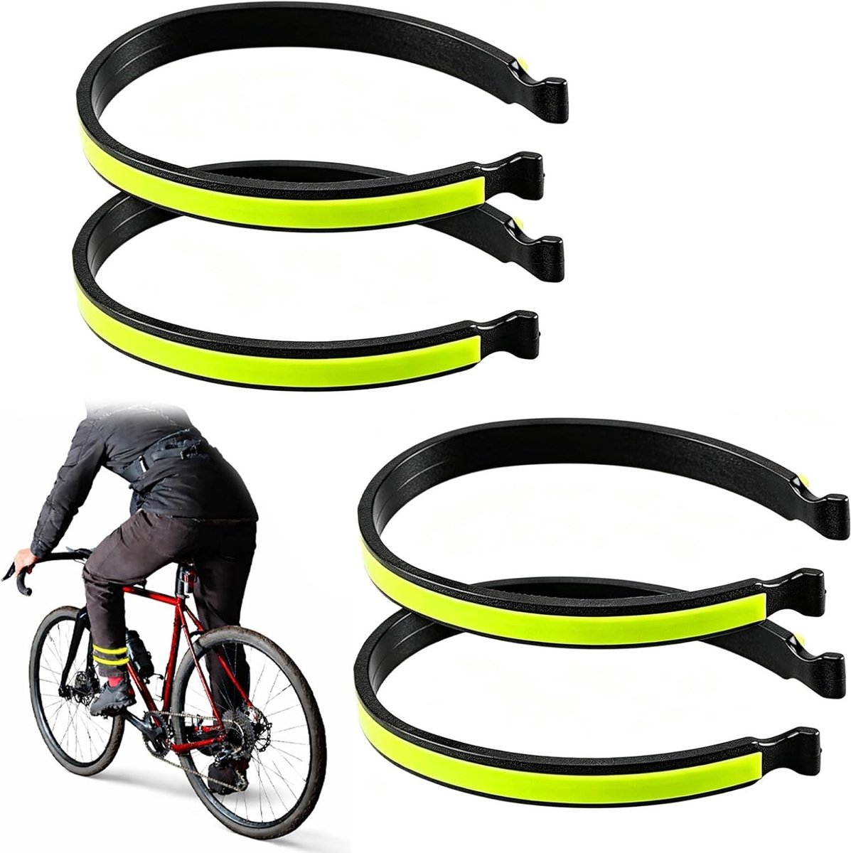 Reflecterende Fietspantalons Clips - 4 Stuks 3 x 30 cm - Bescherming tegen Ketting en Vuil - Elastische Tailleband voor Mannen en Vrouwen