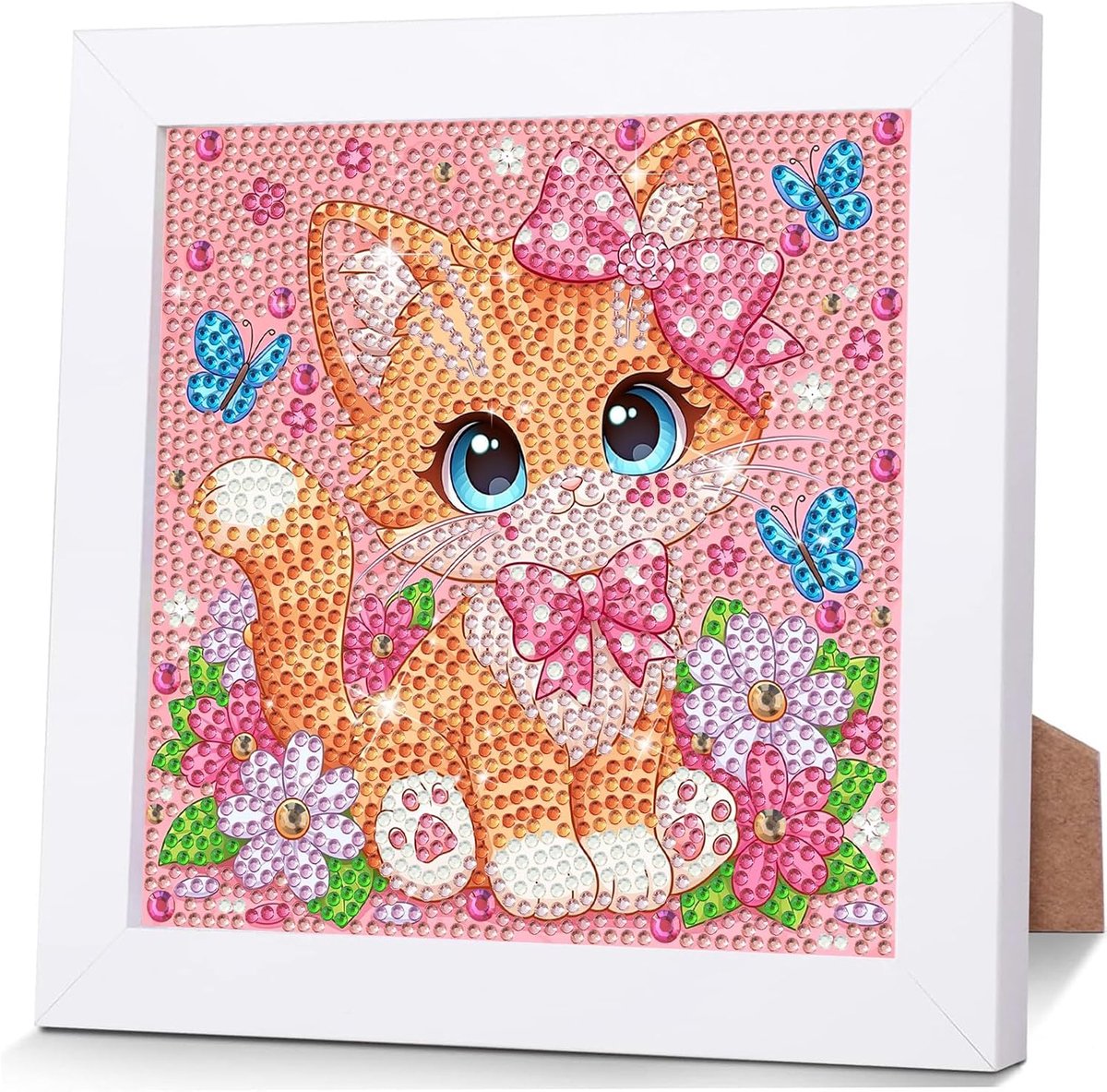 Diamant schilderij set voor kinderen - schattige kitten - met lijst - creatief knutselen voor kinderen 6-12 jaar - ShopVlot