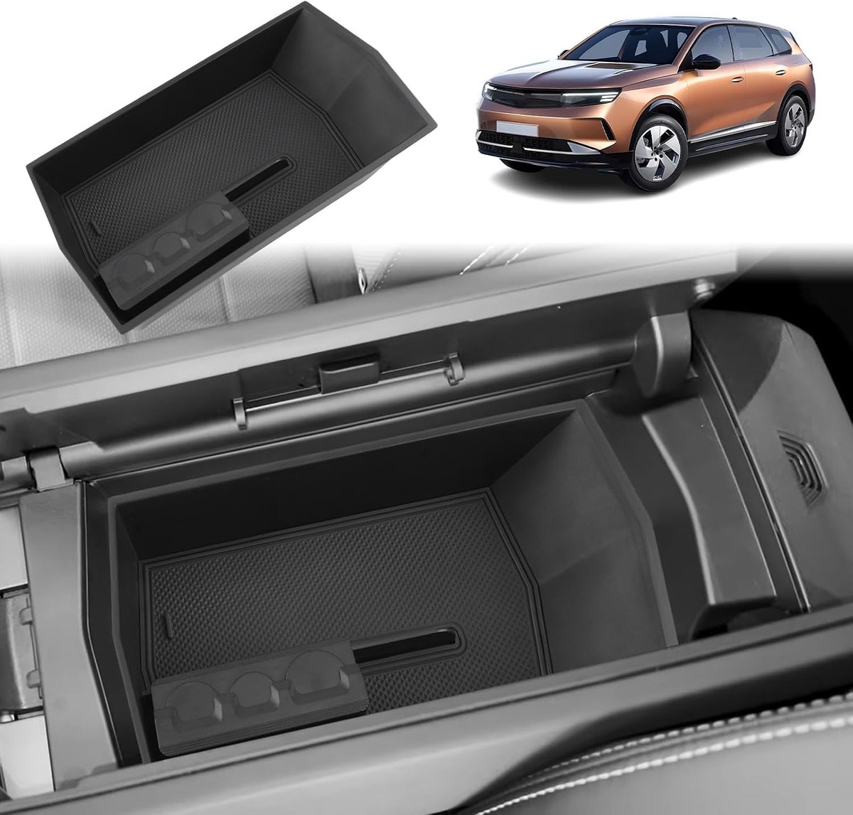 Center console opslagbox Opel Grandland 2025 - Armsteun organizer - Met muntbox en mat - Extra opbergruimte - ShopVlot