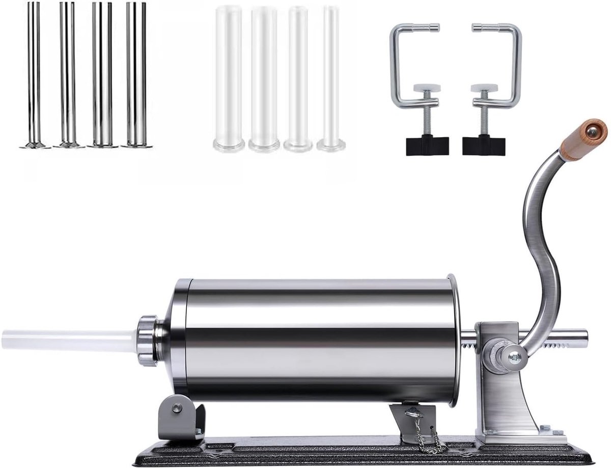 Sausage filler handmatig 6 pond - horizontale hand-crank - roestvrij staal - ideaal voor huisgemaakt vleeswaren - ShopVlot