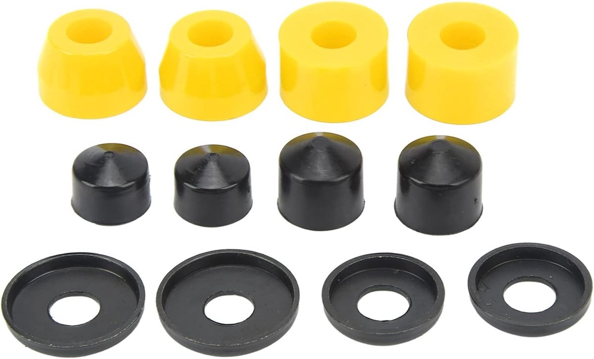 Skateboard Accessoires Set met 12 Onderdelen, PU Kussens en Vervangende Bushings voor 4-Wiel Skateboard, Dubbele Rocker (Geel)