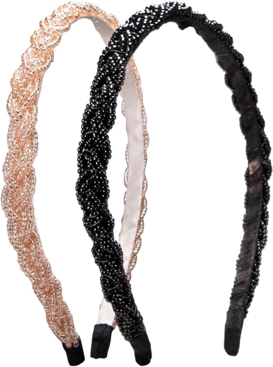 2 Pieces Glitter Hair Band Plastic Glitter Cute Non-Slip Thick Stylish Braided Pearl Headband Colourful Hair Band for - ShopVlot