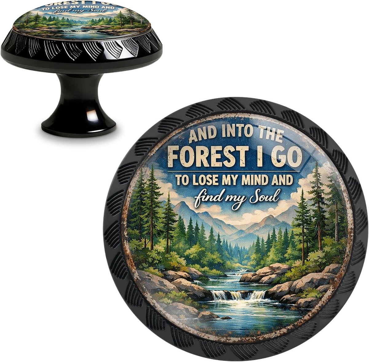 Yiruhe Set of 4 Knobs and in the Forest Cabinet, Round Acrylic Forest Mountain Drawer Pulls, Rustic Nature Decorative - ShopVlot