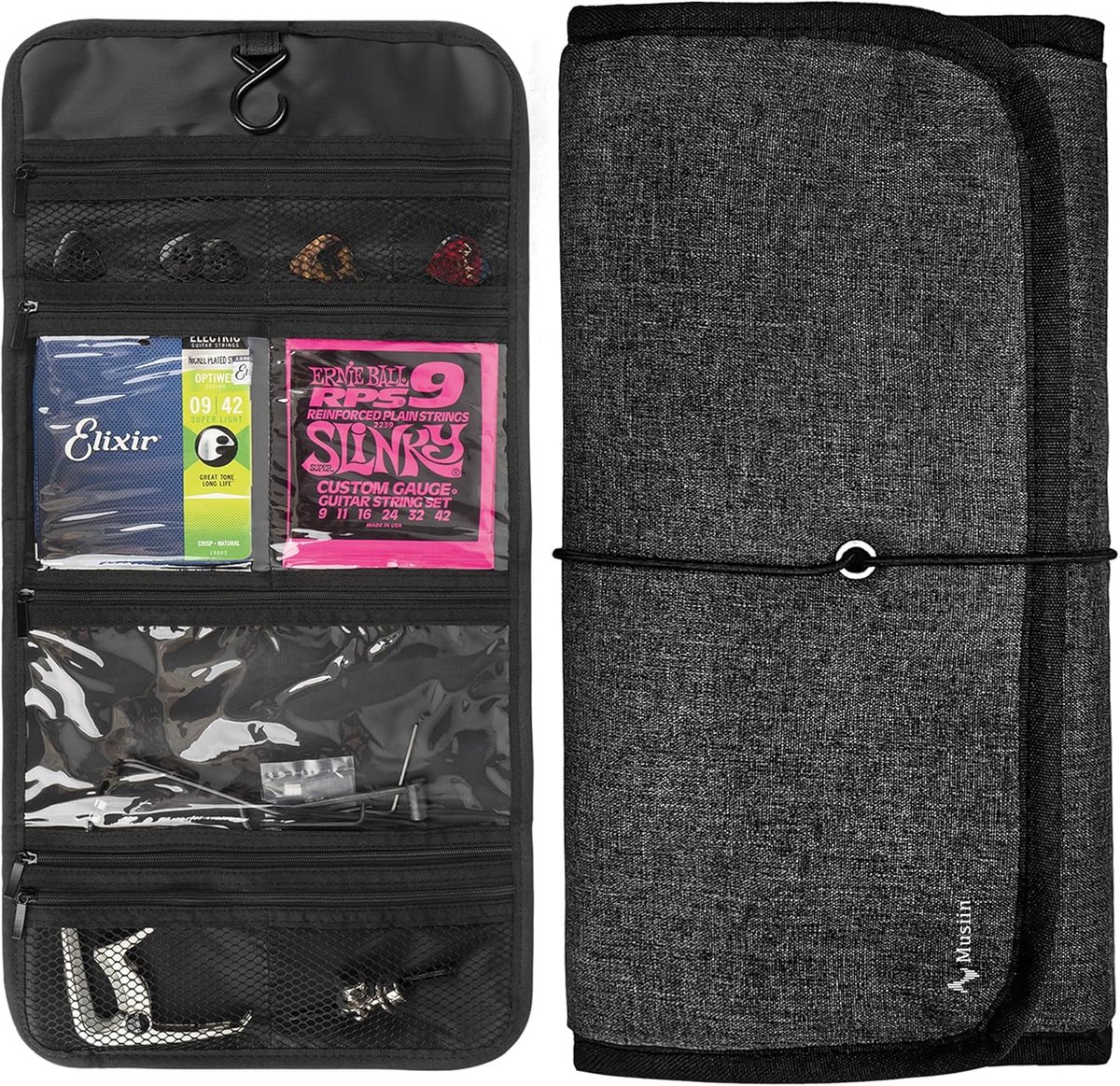 Musiin Guitar Accessory Organizer Bag, Foldable Easy Access Bags Case, Picks, Strap, Capo, Strings Holder Storage - ShopVlot