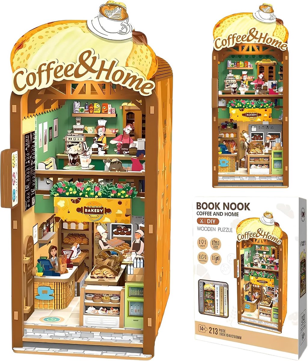 Malau - Book Nook Coffee and Home – Exceptional Design with Light, Miniature House Set for Building, DIY Diorama, 3D - ShopVlot