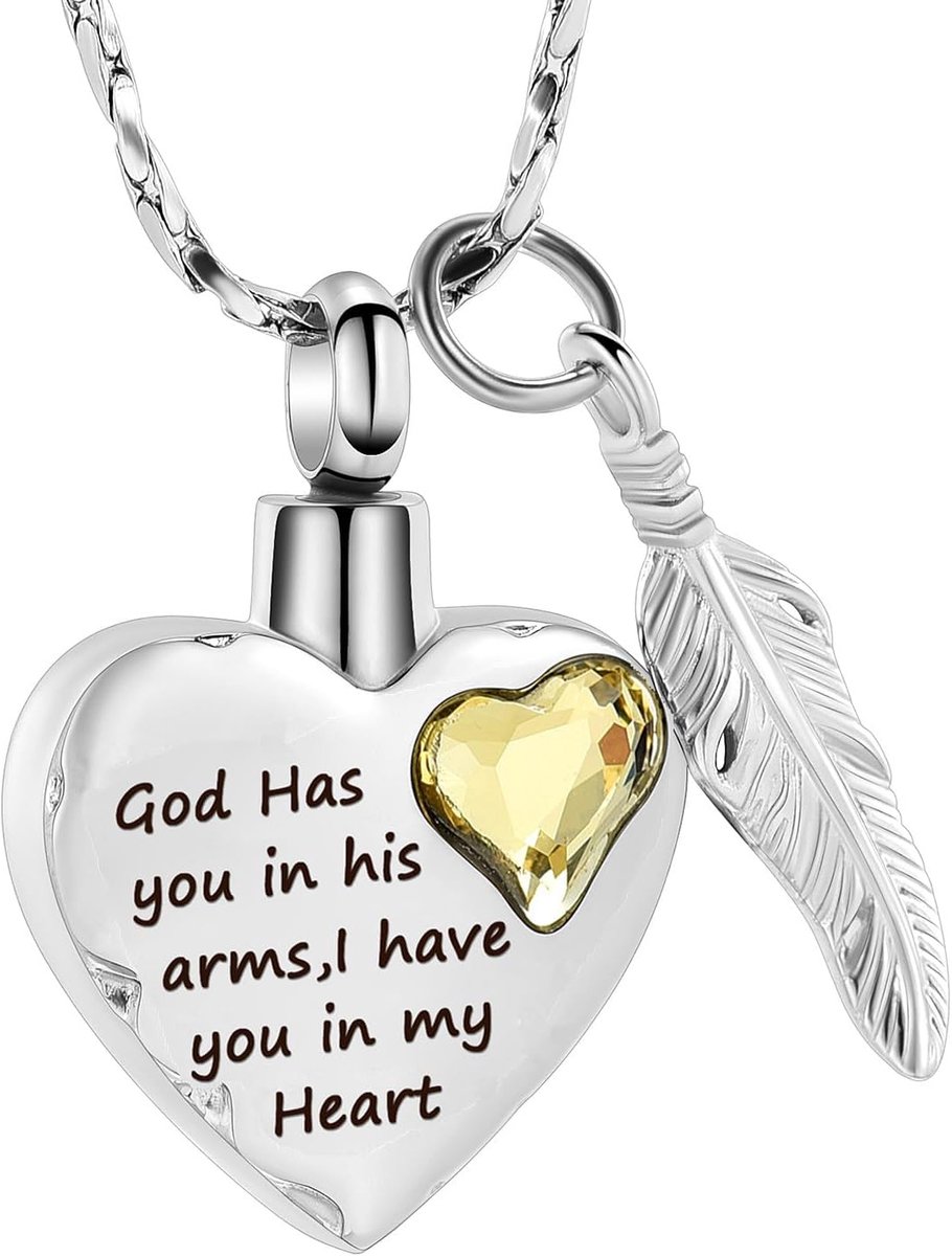 Heart Urn Necklace for Ash Cremation Jewelry Urn Necklace for Ash - Your Wings Were Ready But My Heart Was Not (Yellow) - ShopVlot