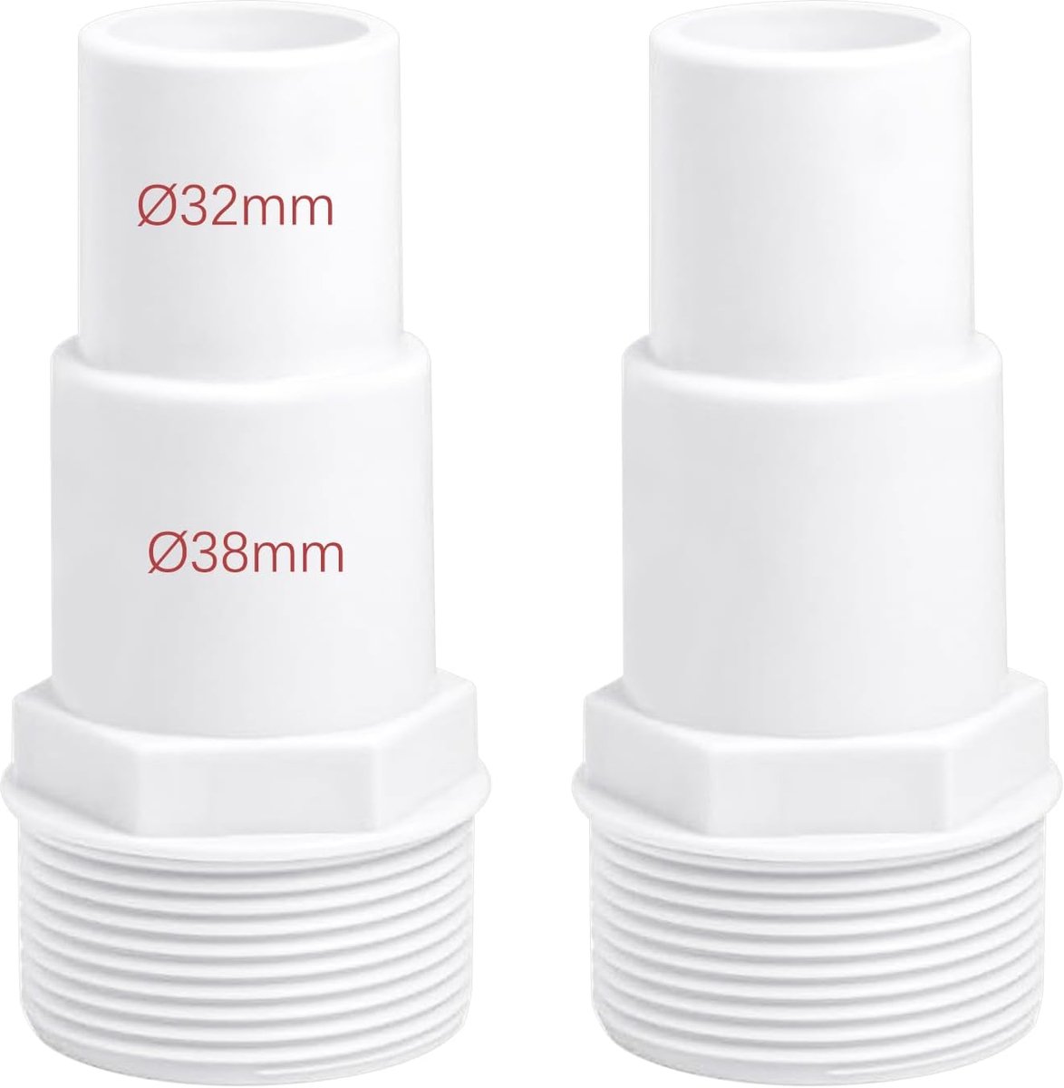 Pack of 2 Pool Hose Connectors, Hose Spout, Pool Set, Diameter 32/38 mm to 1.5 Inch Hose Connector, White - ShopVlot