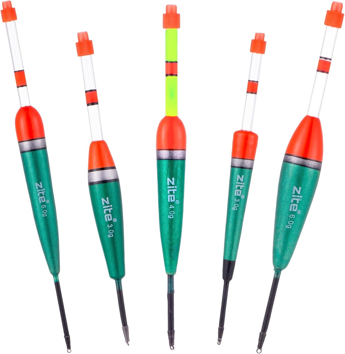Zite Fishing Knicklight Poses Set - 5-delig assortiment met breeklichthouder - draagkrachten 3 g, 3 g, 4 g, 6 g, 6 g - ShopVlot