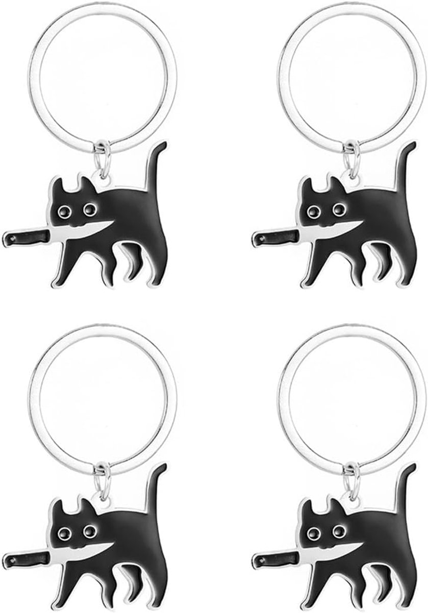 Gaodercha 4Pcs Cartoon Creative Animal Pendant Black Cat Decor Funny Keychains Cool Cat Keychains Black Cat Stuff - ShopVlot