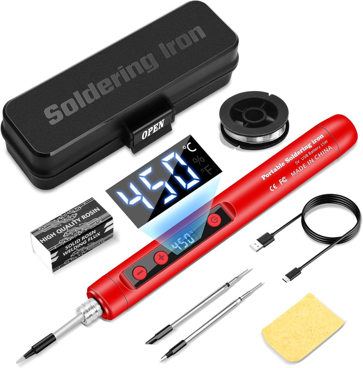 Daakro 2-in-1 Battery Soldering Iron Set, 180-450°C with Adjustable Temperature, LED Display, USB Rechargeable - ShopVlot