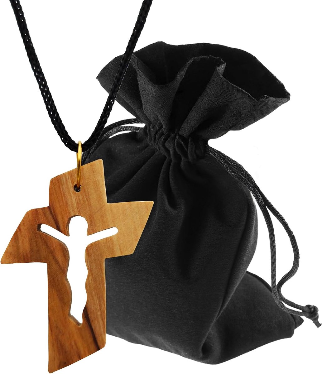 Necklace made of olive wood cross with Christ figure – handmade Bethlehem – Christian pendant blessed with certificate - ShopVlot