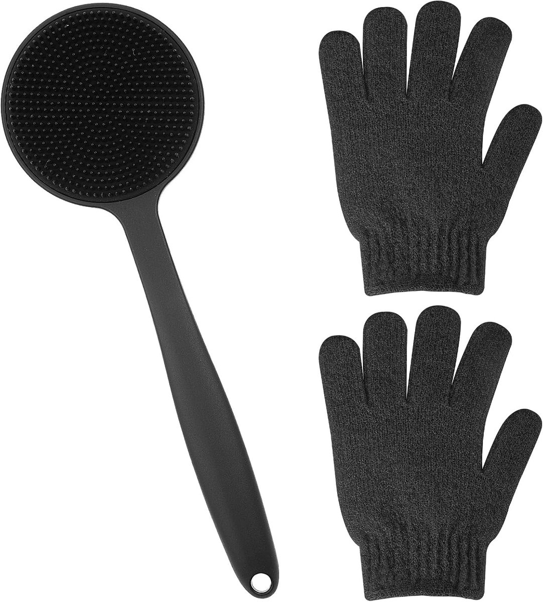 Rugborstel voor de douche, siliconen bad- en lichaamsborstel met lange handgreep, peeling-badhandschoenen - ShopVlot