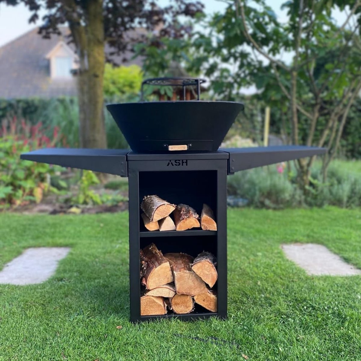 Plancha BBQ Grill Fire Bowl Garden Fireplace - ASH Phoenix - Black - Steel - Grill Plate - Outdoor Plancha - ShopVlot