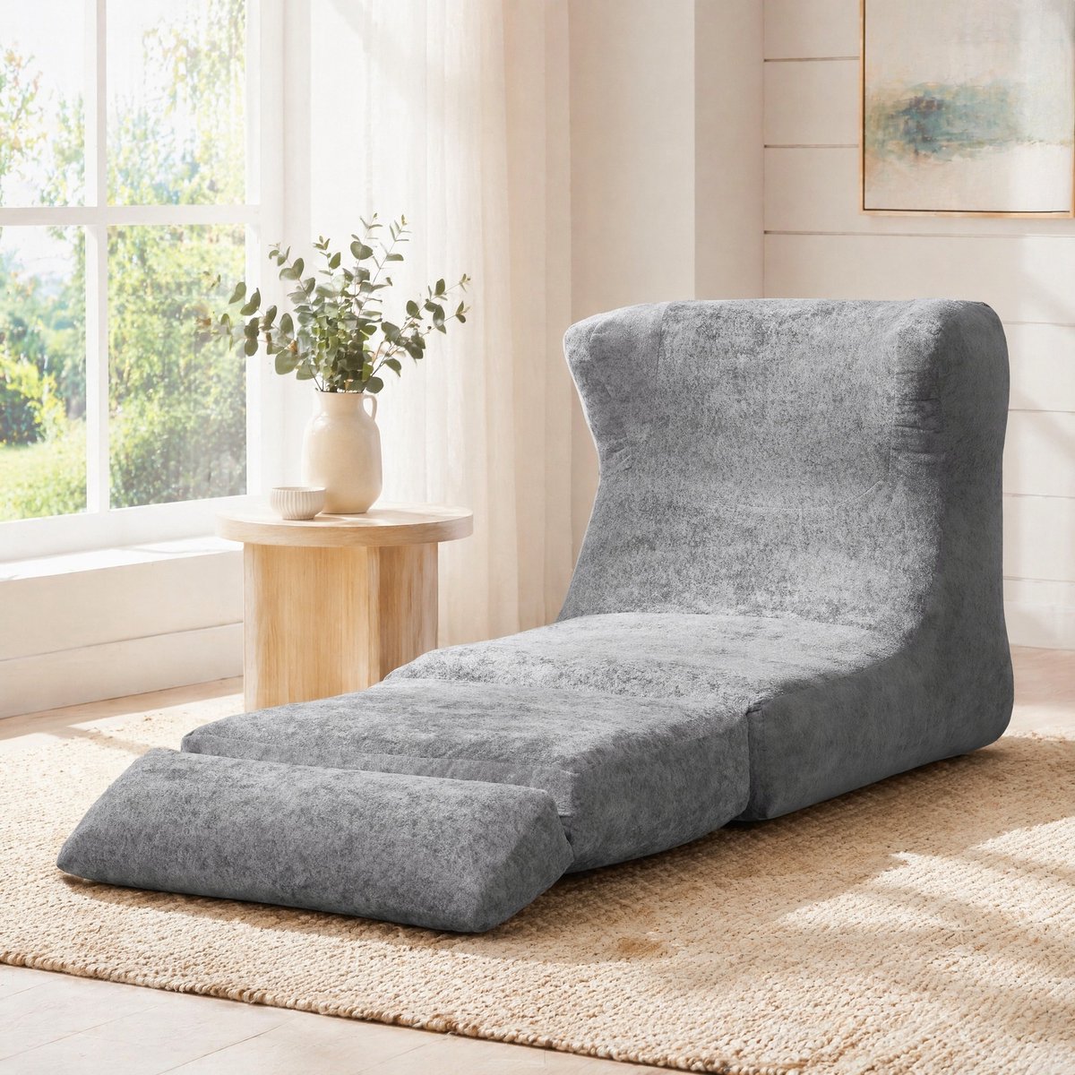 DESMIU Zitzak 210 X 90 X 86 Cm Grijze Ligbed Zitzak Met Hoge Rugleuning En Schuimvulling Voor Woonkamer En Slaapkamer Stof Grijs