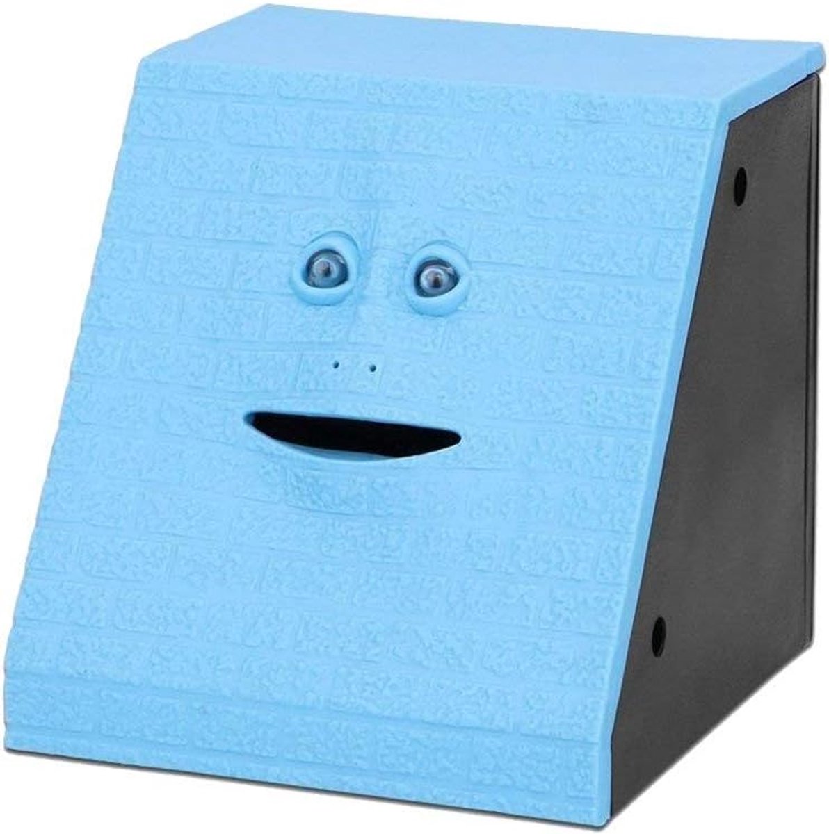 Spaarpot met bewegend gezicht - blauwe baksteen - leuk en leerzaam - stimuleert sparen - ShopVlot