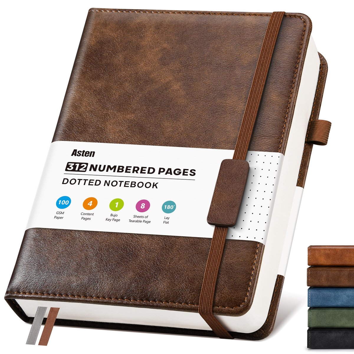 Notitieboek A5 gestippeld - hardcover leer - 312 genummerde pagina's - ideaal voor school en werk - ShopVlot