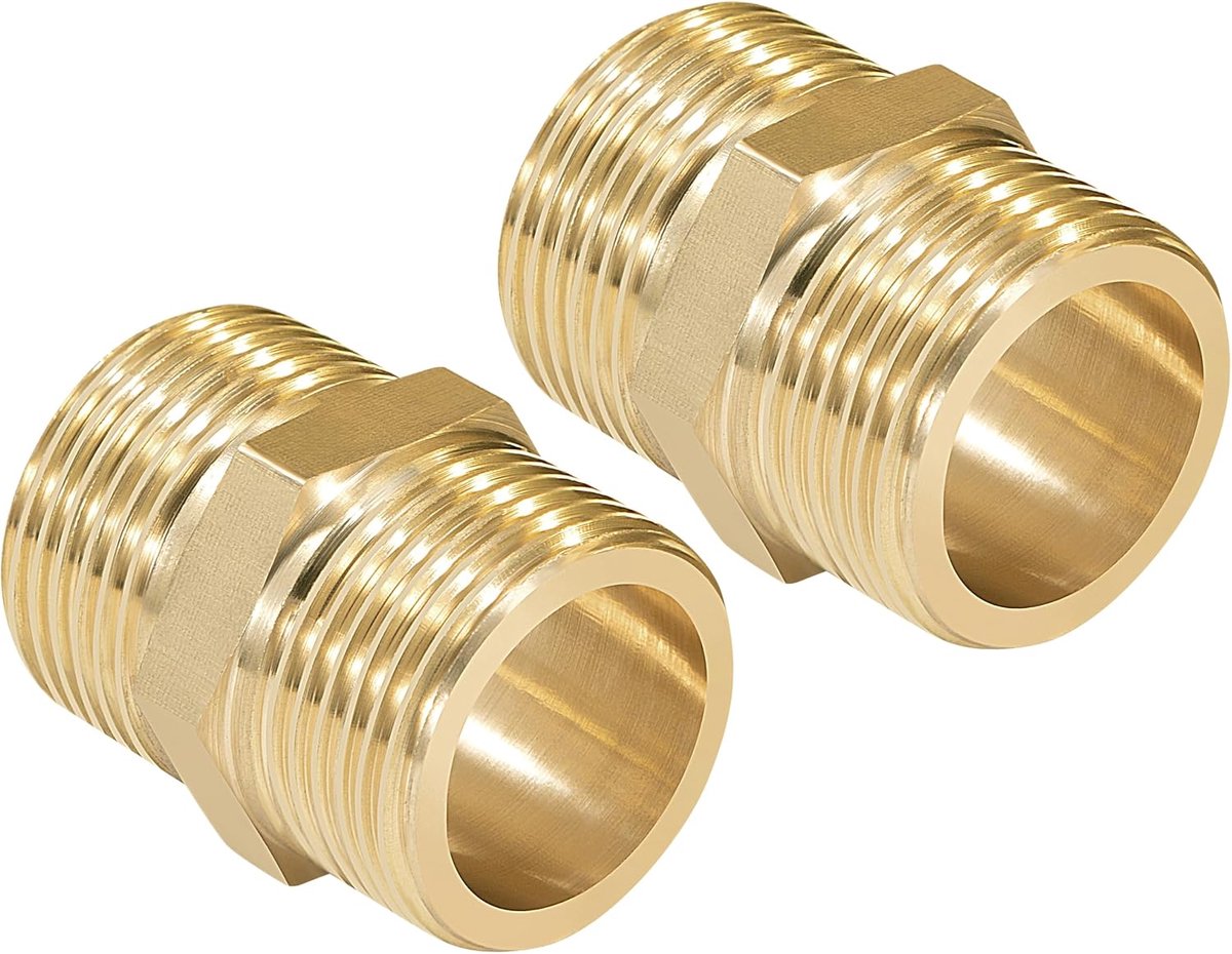 Verbindingnippel 3/4 Inch - Messing - Dubbelzijdig binnendraad - Voor drinkwater (2 stuks) - ShopVlot