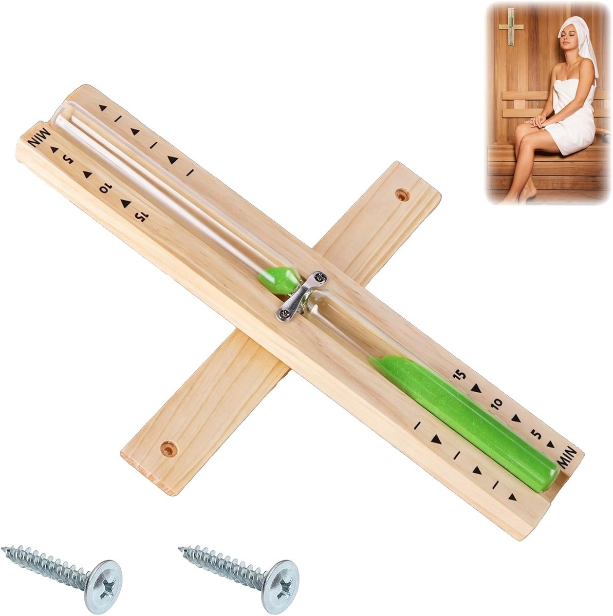 Sauna zandloper 15 minuten - houten zandloper - hittebestendig - ideaal voor sauna - ShopVlot