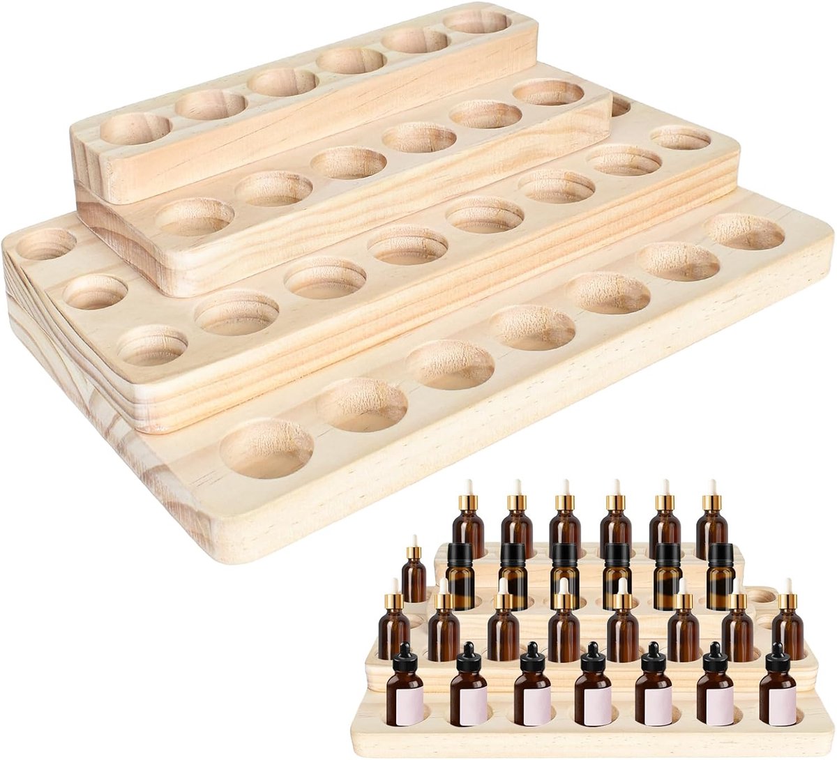 Essentiële olie organizer 4 lagen - Houten standaard - Voor 31 flessen - Perfecte opslag voor oliën en cosmetica - ShopVlot