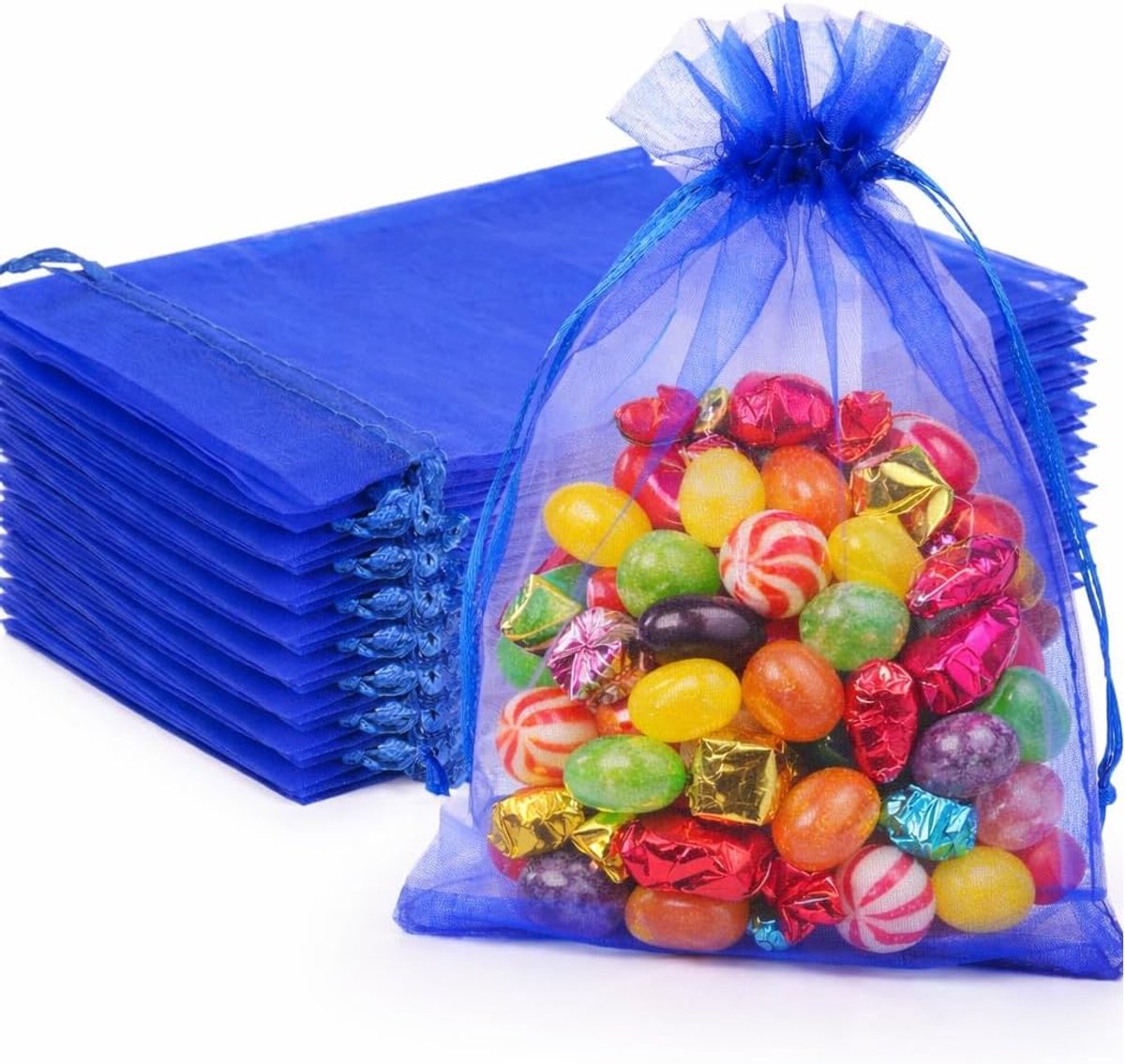 Organzazakjes 7 x 9 cm - koningsblauw - met trekkoord - ideaal voor sieraden en geschenken - ShopVlot