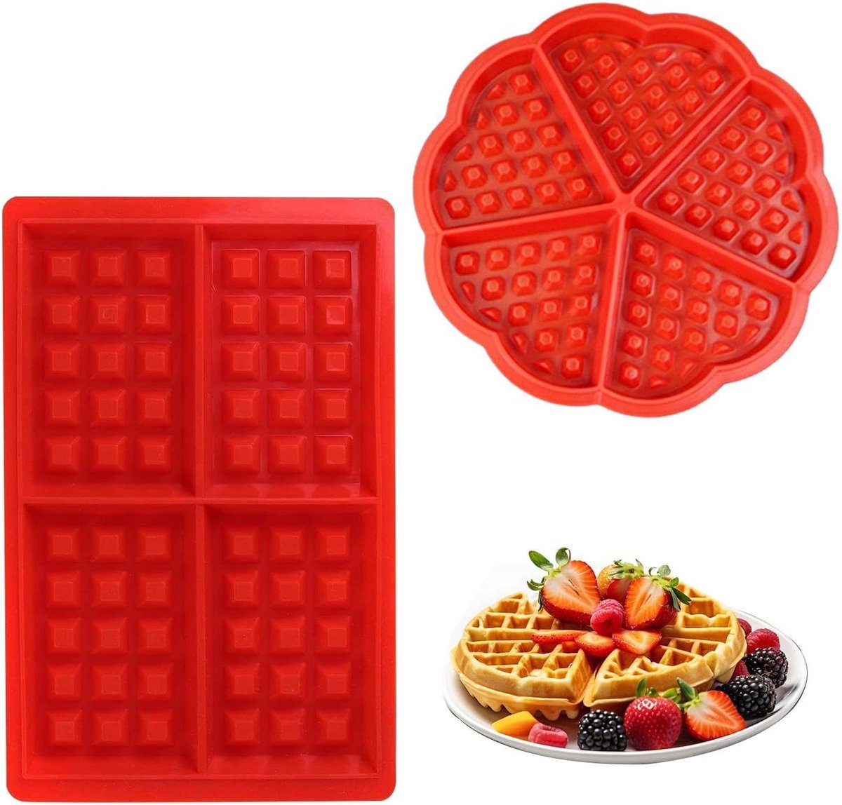 Wafelvorm set van 5 - siliconen - rechthoekig en vierkant - ideaal voor zelfgemaakte wafels - ShopVlot