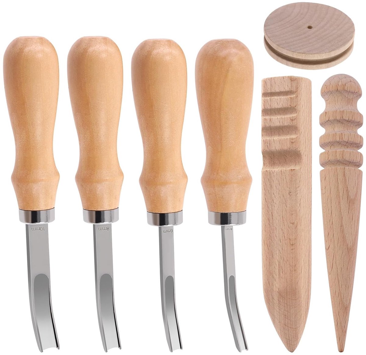 Leren randafwerkingsset 7-delig - 4 maten en houten handvat - ideaal voor leerbewerking - ShopVlot