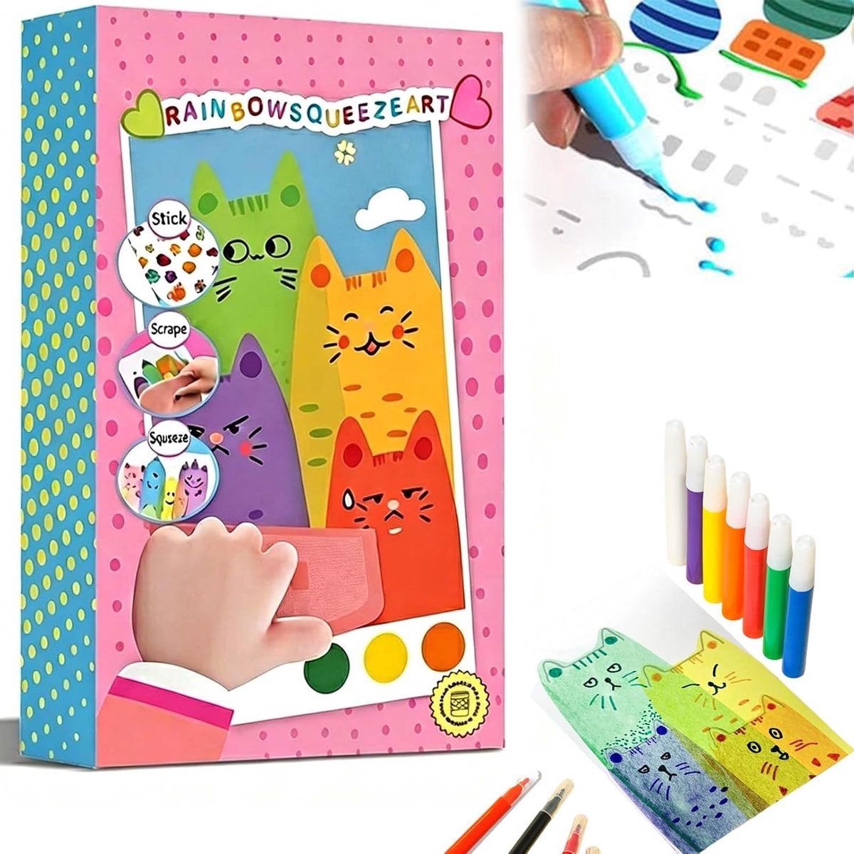 Squeegee Art Kids Paint Kit - 35 stuks - Regenboogkraskunst - Creatieve DIY activiteit voor kinderen - ShopVlot