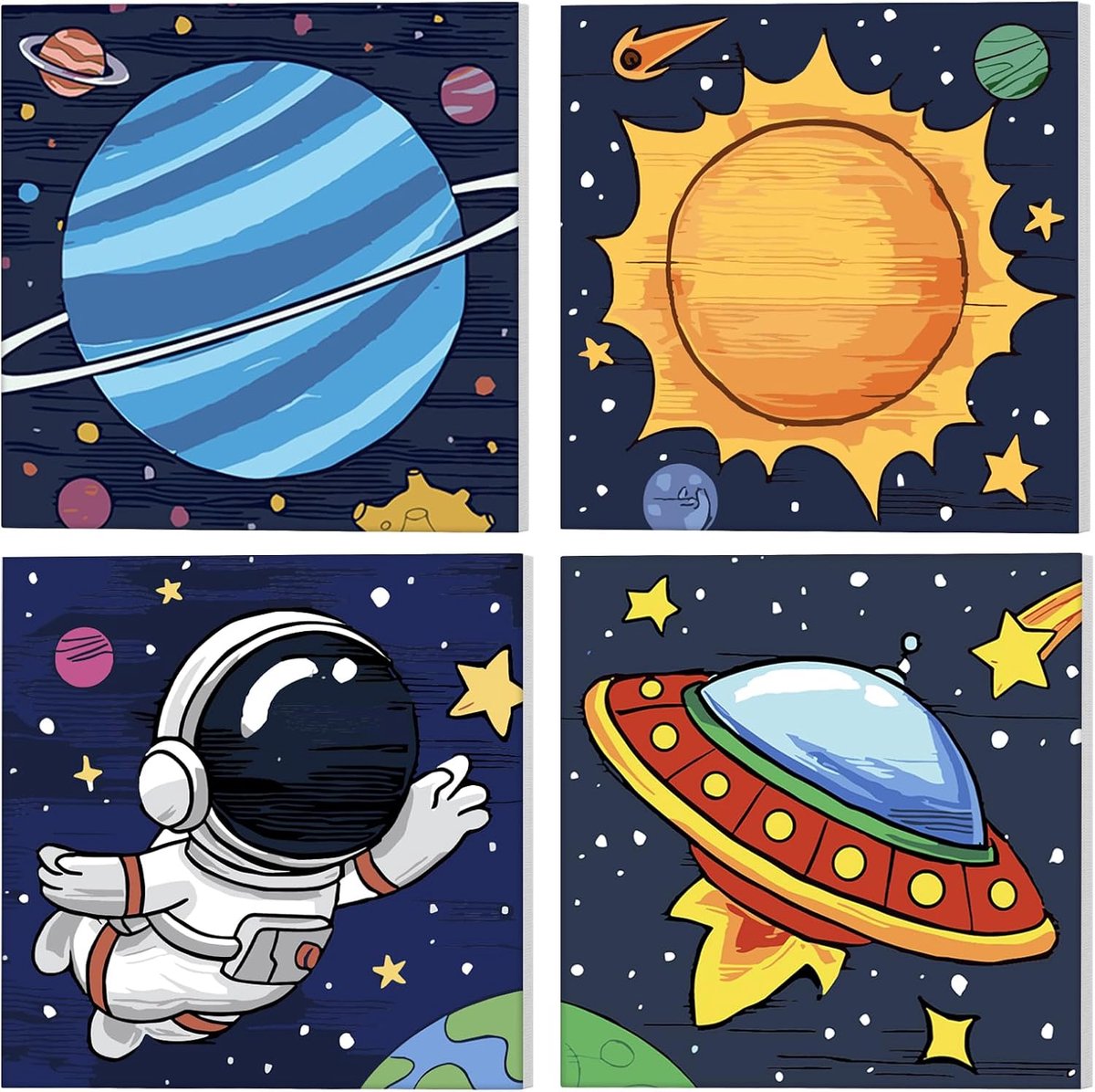 Schilderen op Nummer Set van 4 - Ruimte voor Volwassenen - DIY Cartoon Planeet Schilderen - ShopVlot