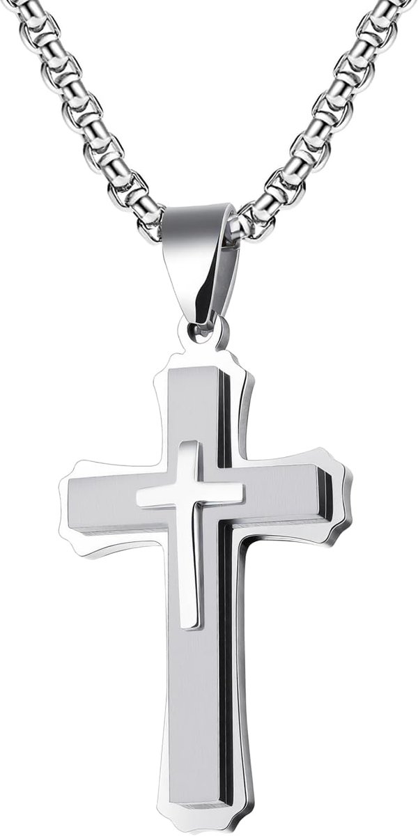 Kruisketting voor heren - zware dubbele kruishanger - roestvrij staal - perfect voor rappers en bikers - ShopVlot