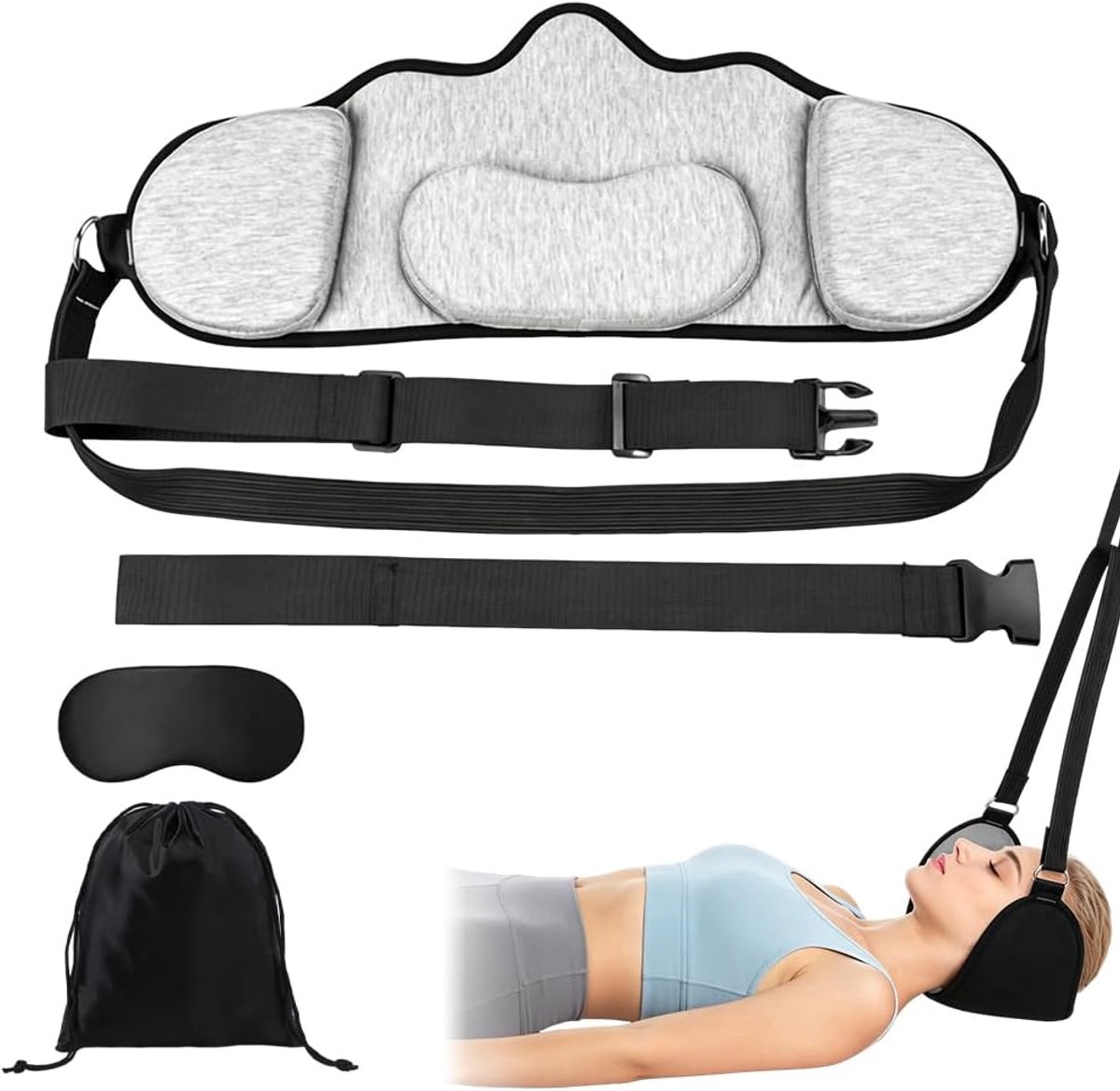 Nekstrekker hangend - ergonomisch ontwerp - met slaapmasker - verlicht nek- en schouderpijn - ShopVlot