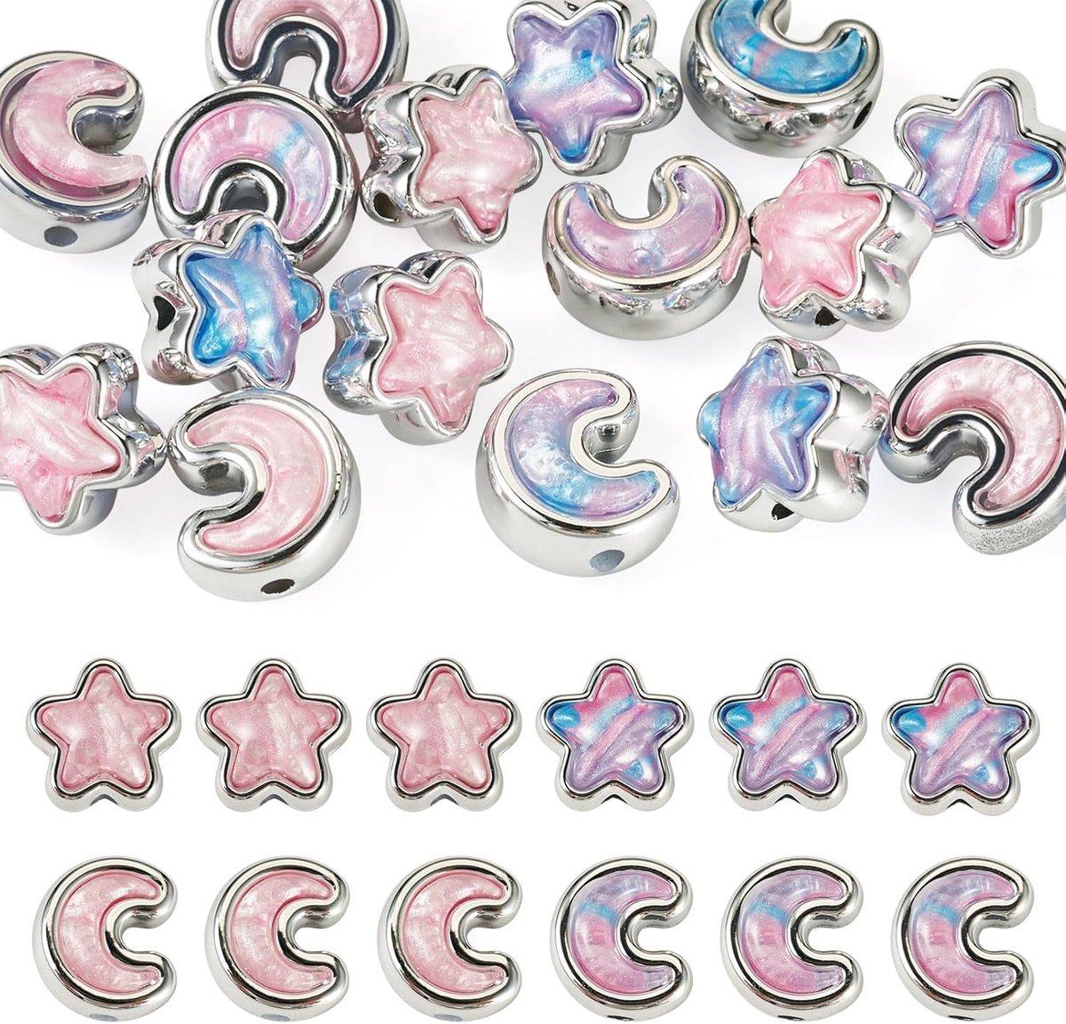 Acryl kralen 16pcs sterren en maan - kleurrijk en ondoorzichtig - perfect voor sieraden maken - ShopVlot
