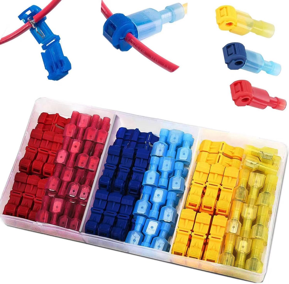 T-Tap elektrische connectors 120 stuks - 60 T-tak connectors + 60 platte stekkers - kleurgecodeerd - ShopVlot