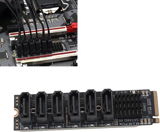 SnelShoppen - M.2 naar SATA 3.0 Adapterkaart, PCIe 3.0 x2 16Gbps Uplink, SATA 3.0 6Gbps x 5, Harddrive Uitbreidingskaart, Plug and Play van Snelshoppen — afbeelding 4