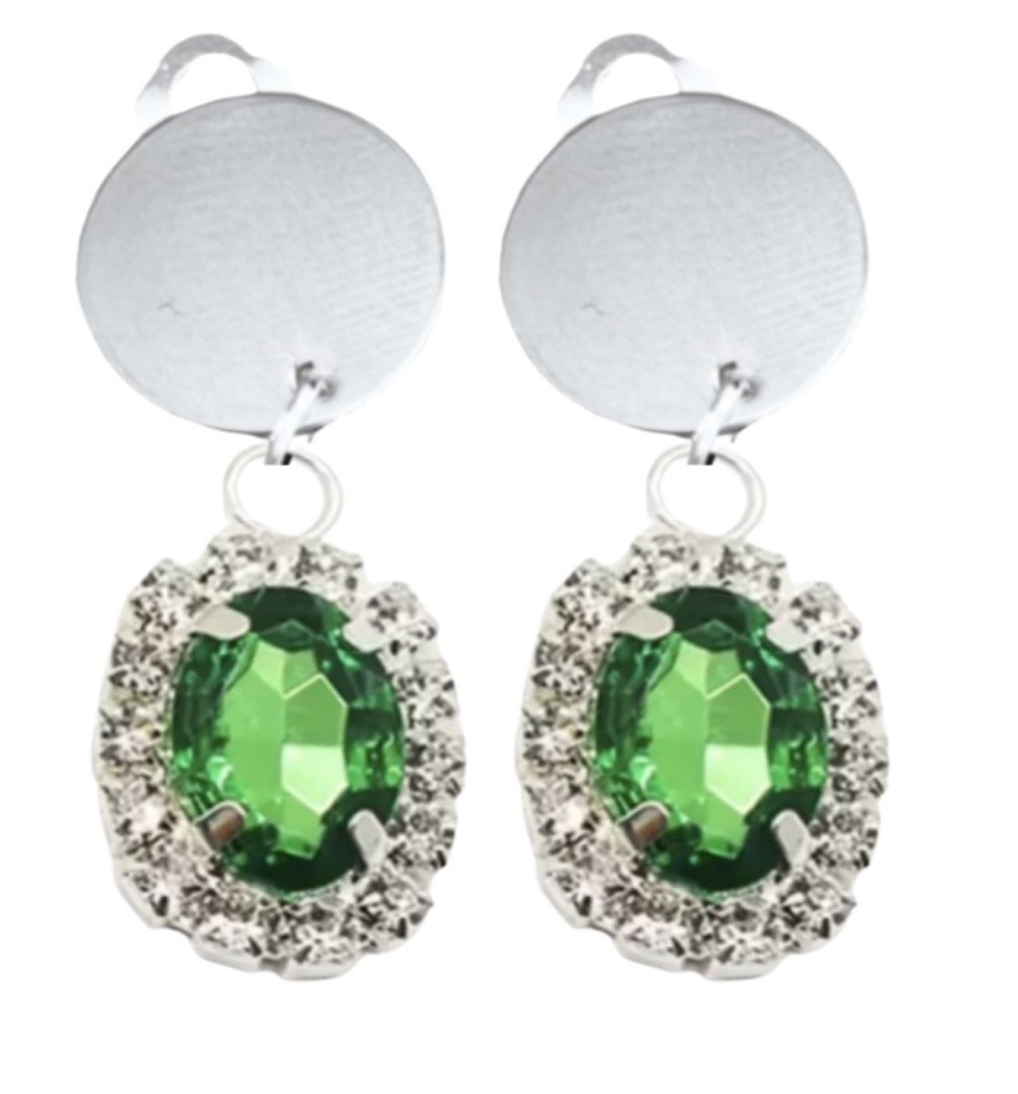 Clip oorbellen Groen Strass zilverkleur -Ximena -3.5 cm- geen gaatje- Charme Bijoux