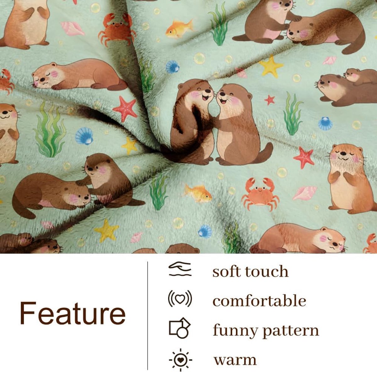 Throwdeken 130x137cm - Fluffy zachte flanellen deken - Schattige spelende zeeotters - Perfect voor huis en kantoor - ShopVlot