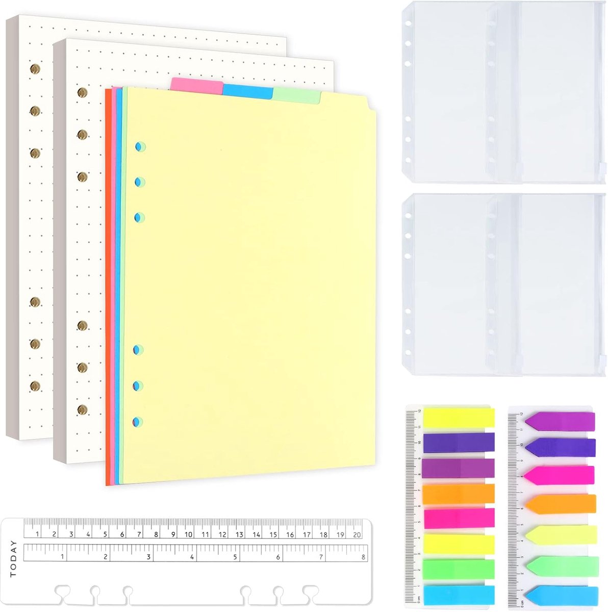 A5 notitiepapier set - 2 pakketten - 6 gaten - inclusief gekleurde tabs en enveloppen - ideaal voor organisatie - ShopVlot