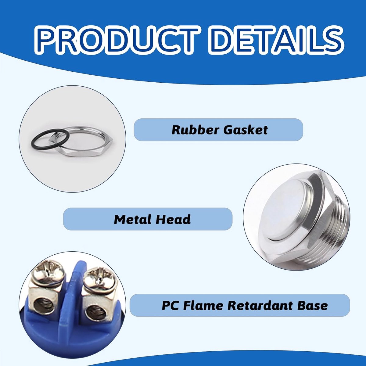 Drukknop 16 mm - metalen schakelaarknop - waterproof - ideaal als startknop - ShopVlot