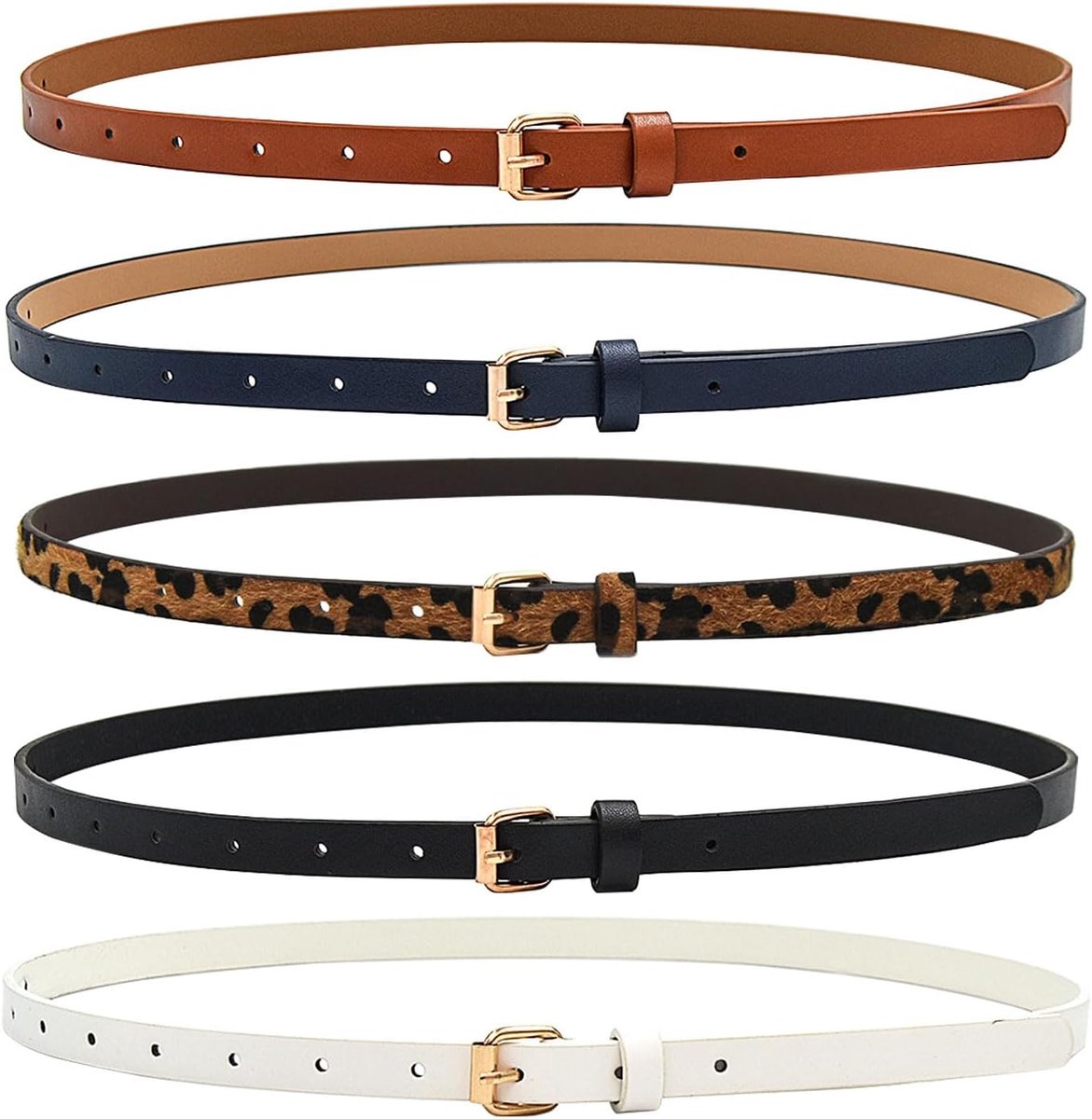 Skinny leren riem voor vrouwen 105cm - dunne multicolor tailleband - verstelbaar met gouden gesp - ShopVlot